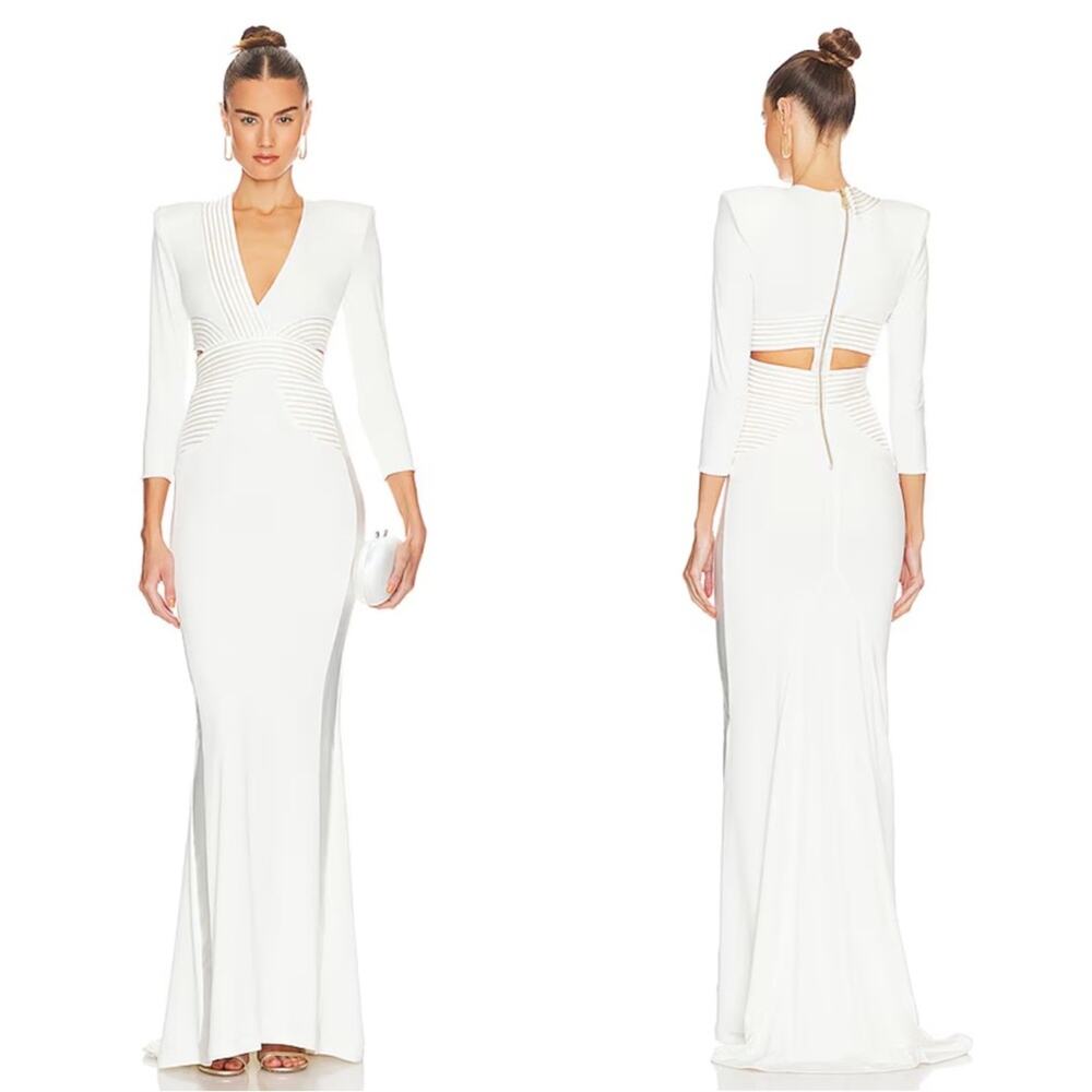 ZHIVAGO Go On Your Own Way Long Sleeve Cutout White Maxi Gown Size 4